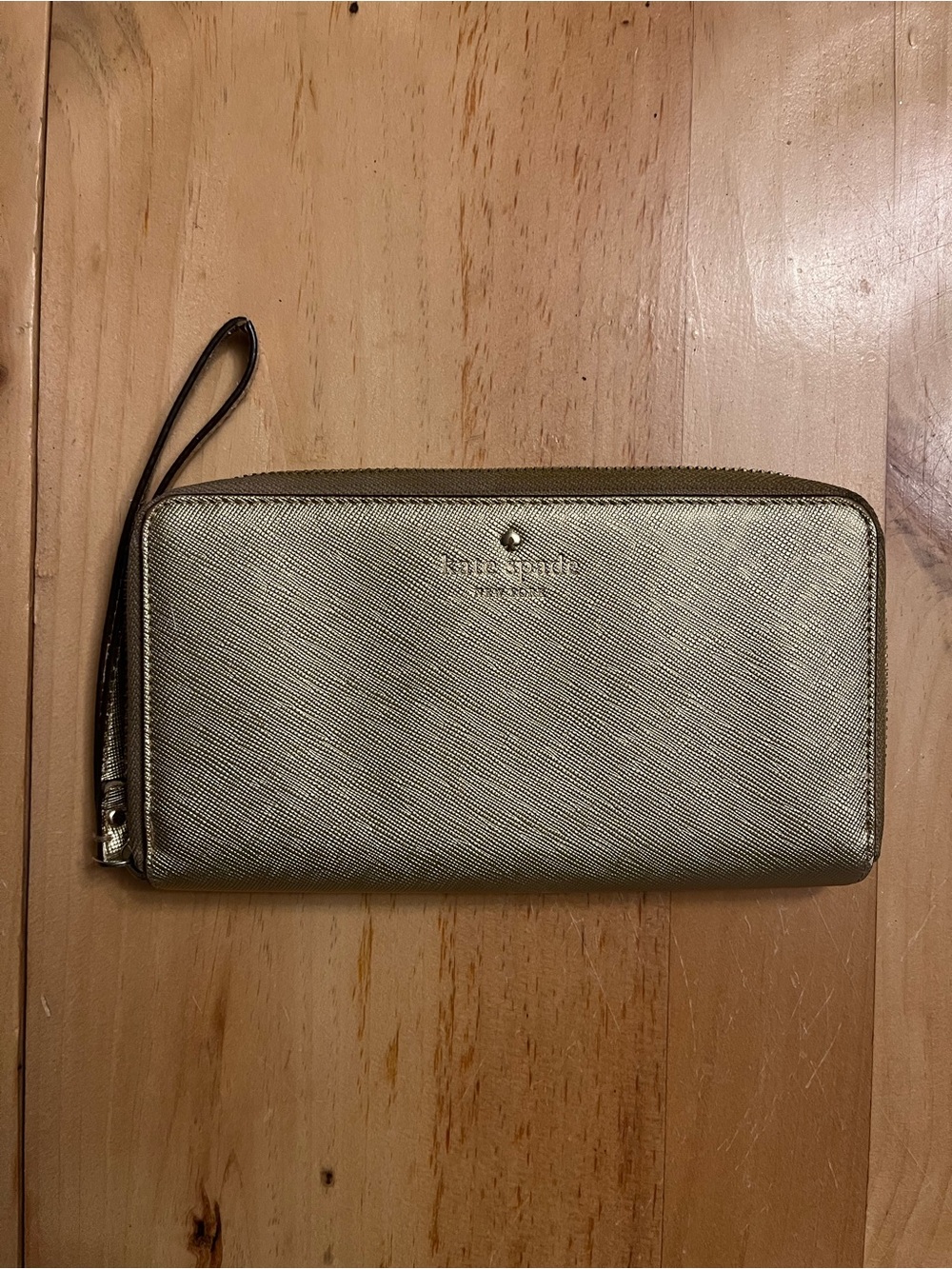 kate spade metallic gold textured zip wallet